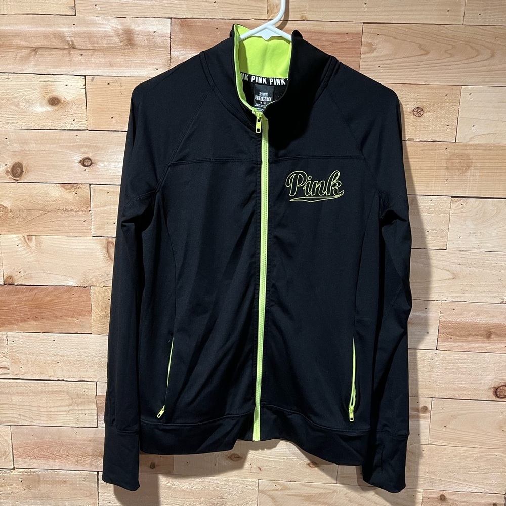 PINK black and neon yellow zip up